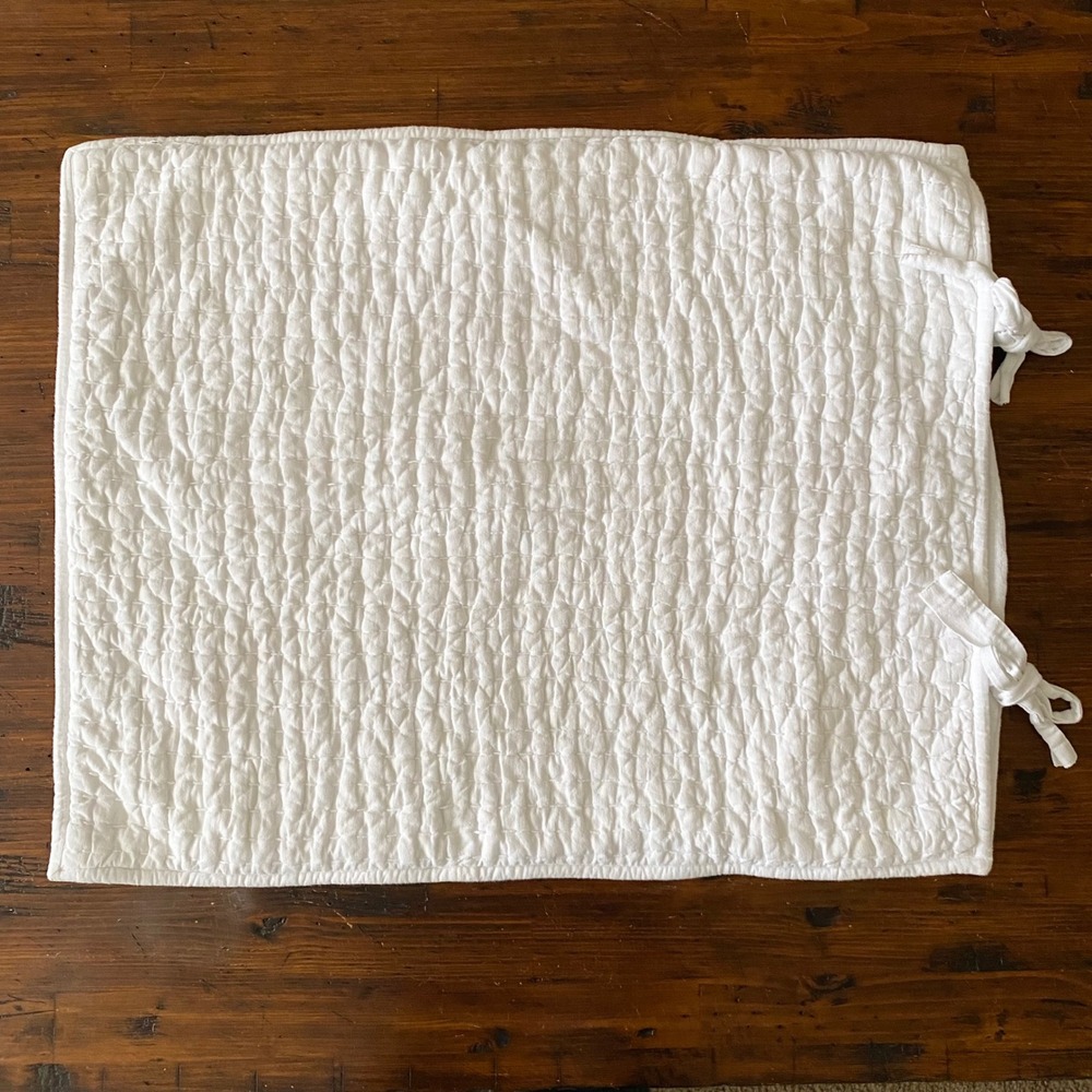 Pottery Barn White Pick Stitch Quilted Pillow Sham Cotton Linen Tie Closure
